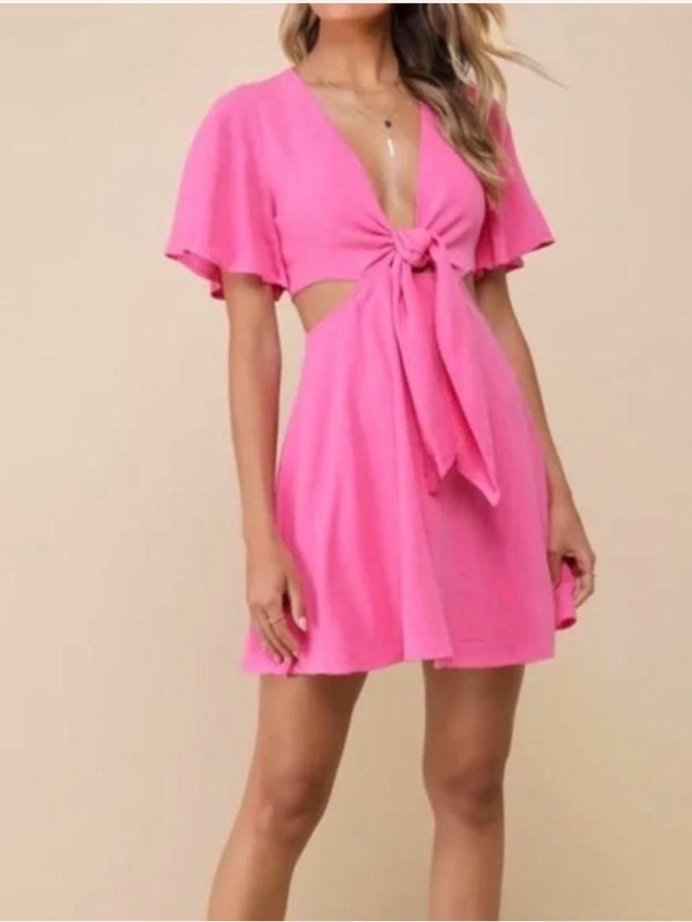Lulus Pink Cutout Tie-Front Mini Dress